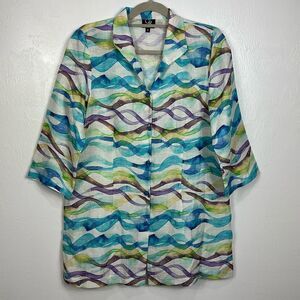 Connie Roberson Patterned Watercolor Button Down Shirt Tunic Size M